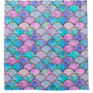 Mermaid fish scale wave japanese seamless pattern. shower curtain