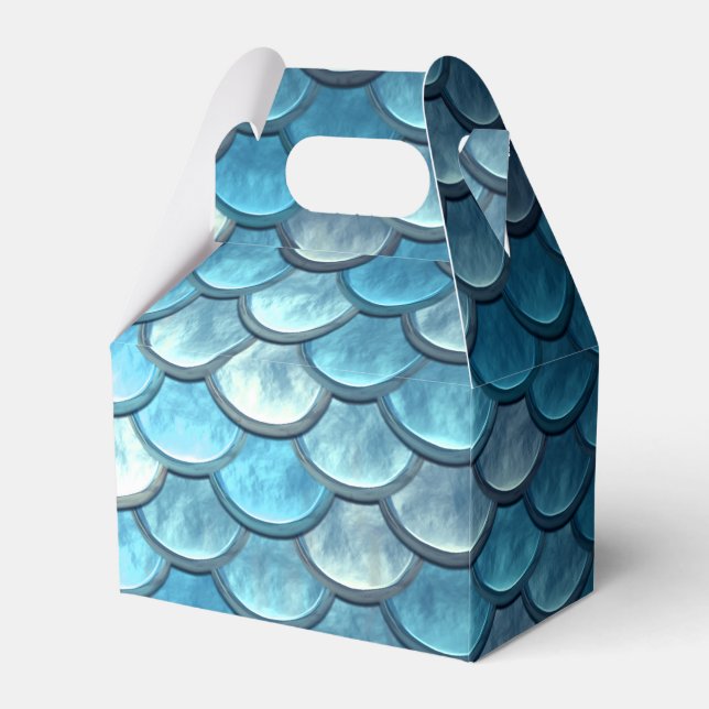 Mermaid Fish Scales Turquoise Gable Favour Box (Front Side)