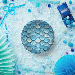 Mermaid Fish Scales Turquoise Party Paper Plate