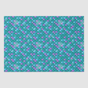 Mermaid Fish Tail Scales Green & Purple Pattern Tissue Paper