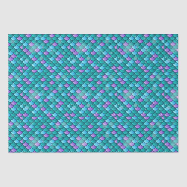 Mermaid Fish Tail Scales Green & Purple Pattern Tissue Paper (Front)