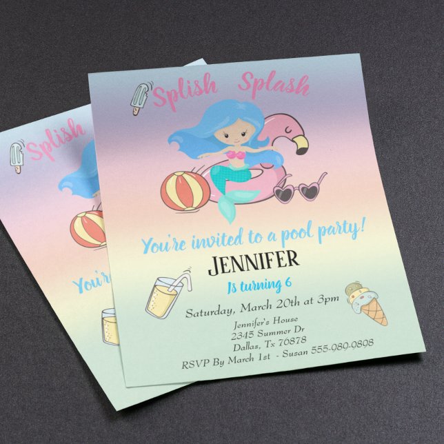 Mermaid Flamingo Float Pool Party Birthday Invitat (Creator Uploaded)