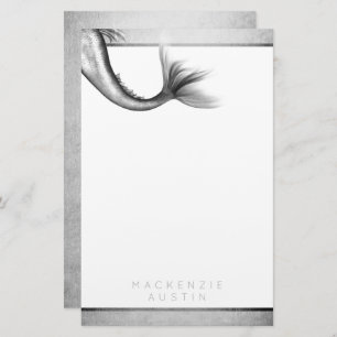 Mermaid Foil Tail Silver Faux Chrome Custom Stationery