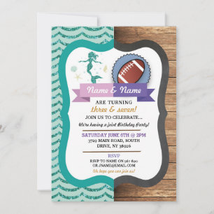 Mermaid & Football Joint Boy Girl Birthday Invites