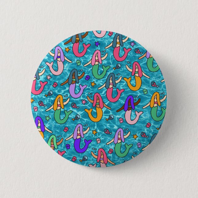 Mermaid friends 6 cm round badge (Front)