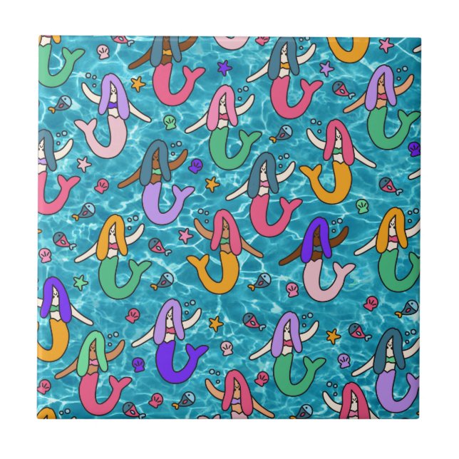 Mermaid friends ceramic tile (Front)