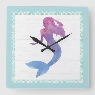 Mermaid Friends III Square Wall Clock