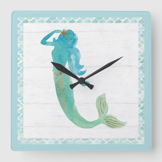Mermaid Friends IV Square Wall Clock (Front)