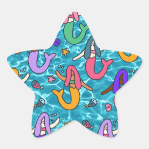 Mermaid friends star sticker