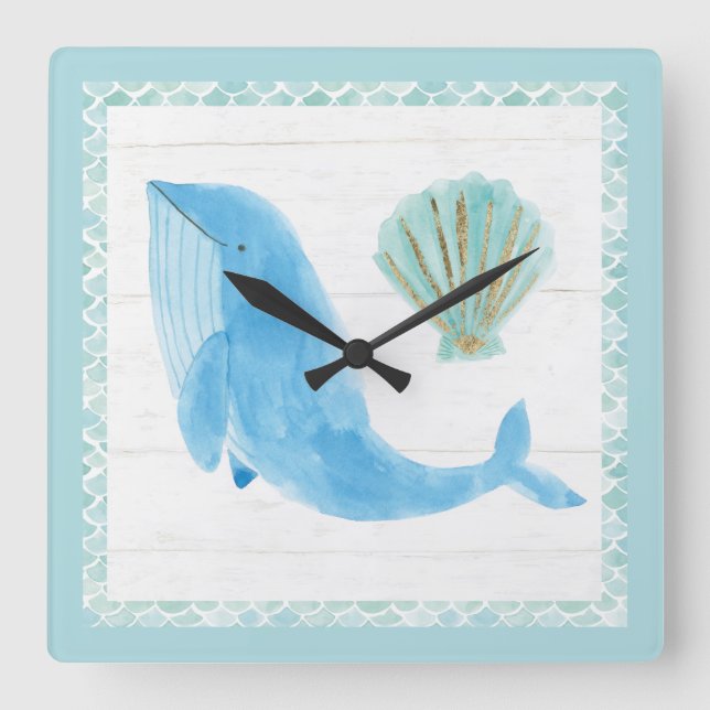 Mermaid Friends VII Square Wall Clock (Front)