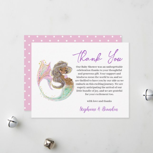Mermaid Future Mum Baby Shower Thank You Holiday Card (Front/Back In Situ)