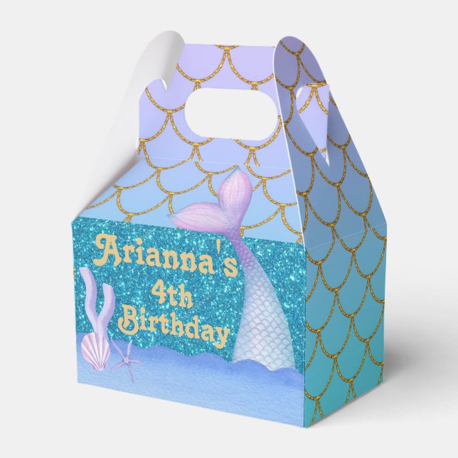 Mermaid gable birthday personalised favour box (Front Side)