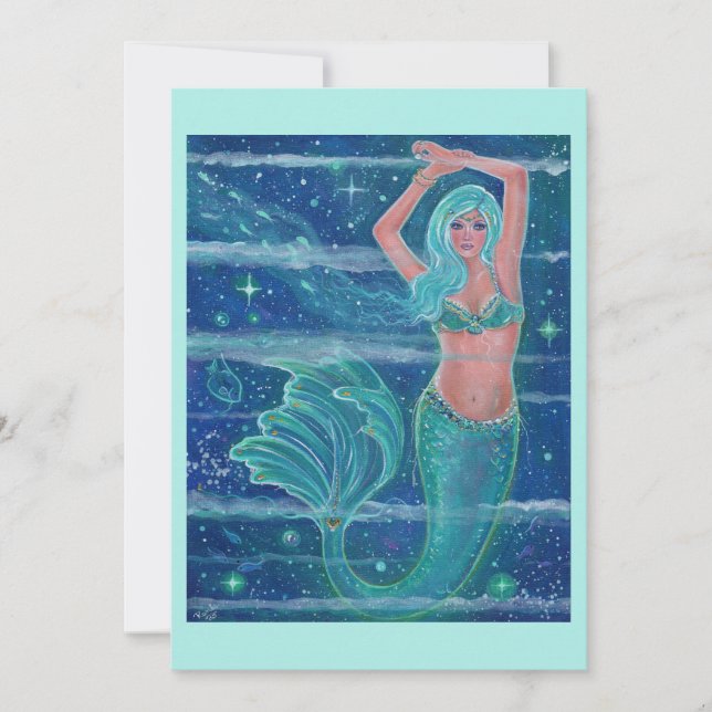 Mermaid Gemma aqua by Renee Lavoie Holiday Card (Front)