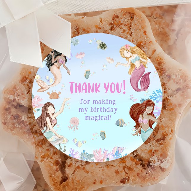 Mermaid Girl 1st Birthday Party  Classic Round Sticker (Creator Uploaded)
