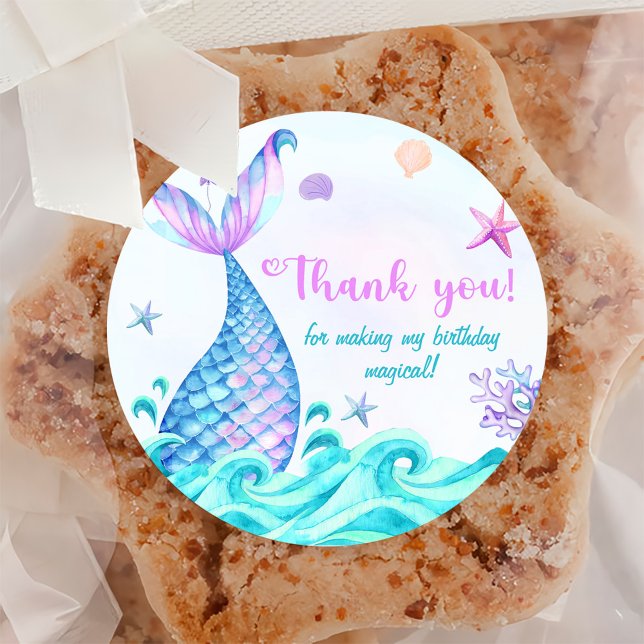 Mermaid Girl 1st Birthday Party  Classic Round Sticker (Creator Uploaded)