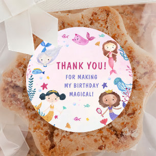 Mermaid Girl 1st Birthday Party Classic Round Sticker