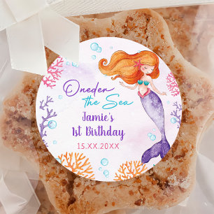 Mermaid Girl 1st Birthday Party  Classic Round Sticker