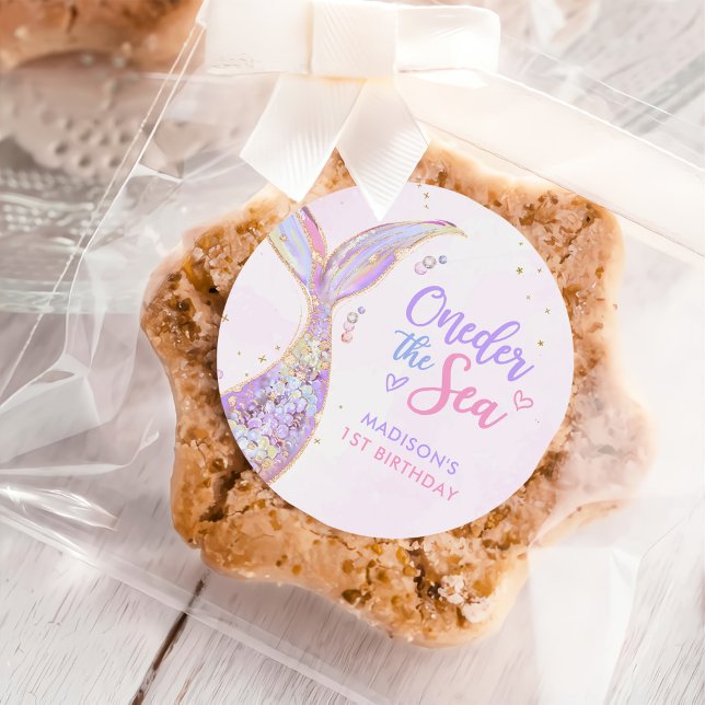 Mermaid Girl 1st Birthday Party Classic Round Sticker (Creator Uploaded)