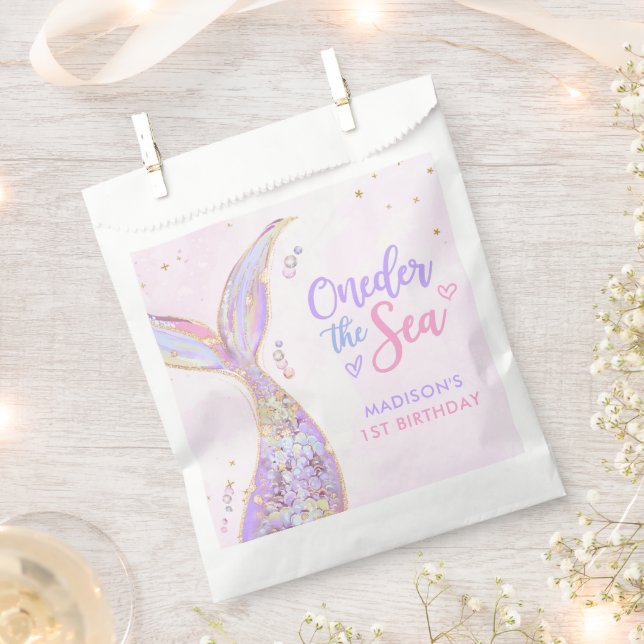 Mermaid Girl 1st Birthday Party Favour Bag (Clipped)
