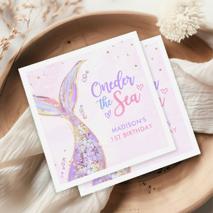 Mermaid Girl 1st Birthday Party Napkin