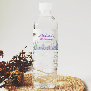 Mermaid Girl 1st Birthday Party  Water Bottle Label