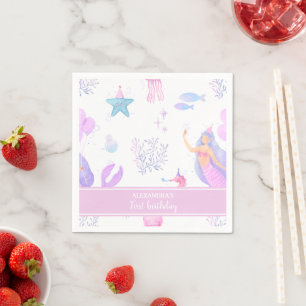 Mermaid Girl 1st Birthday Under the Sea Party  Napkin
