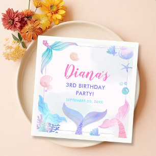 Mermaid Girl 3rd Birthday Party Napkin