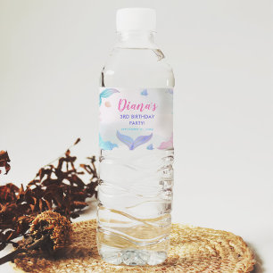 Mermaid Girl 3rd Birthday Party  Water Bottle Label