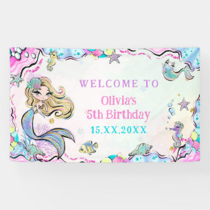 Mermaid Girl 5th Birthday Party Banner