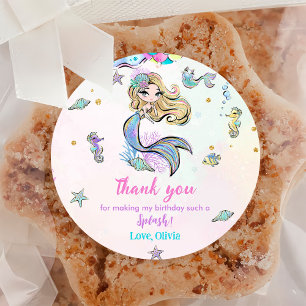 Mermaid Girl 5th Birthday Party  Classic Round Sticker