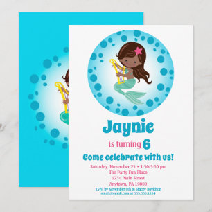 Mermaid Girl - African American Birthday Party Invitation