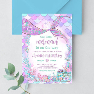 Mermaid Girl Baby Shower Invitation