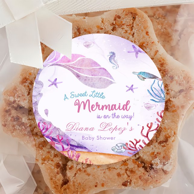 Mermaid Girl Baby Shower Party  Classic Round Sticker (Creator Uploaded)