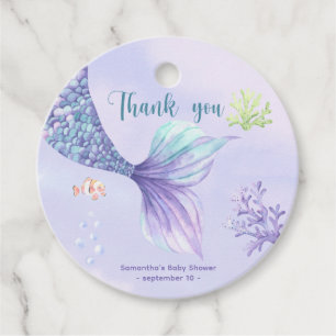 Mermaid Girl Baby Shower Thank you Favour Tags