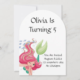 Mermaid girl birthday invitation card
