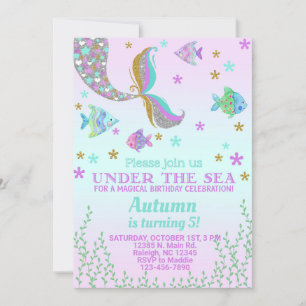 Mermaid girl birthday invitation. invitation