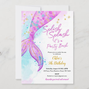 Mermaid Girl Birthday Party Invitation 