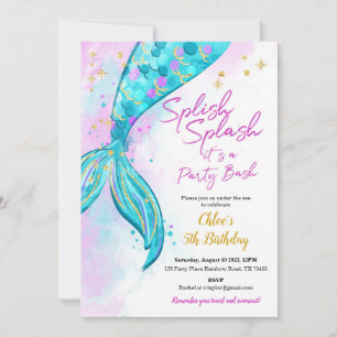 Mermaid Girl Birthday Party Invitation 