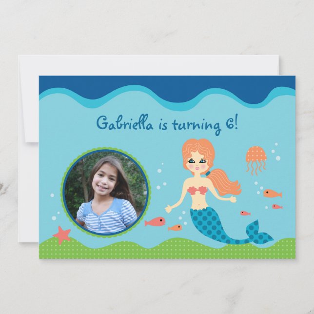 Mermaid Girl Birthday Party Photo Invitation (Front)