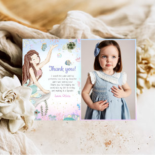 Mermaid Girl Birthday Party Photo Thank You Card