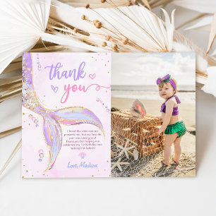 Mermaid Girl Birthday Party Photo Thank You Card