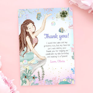 Mermaid Girl Birthday Party  Thank You Card