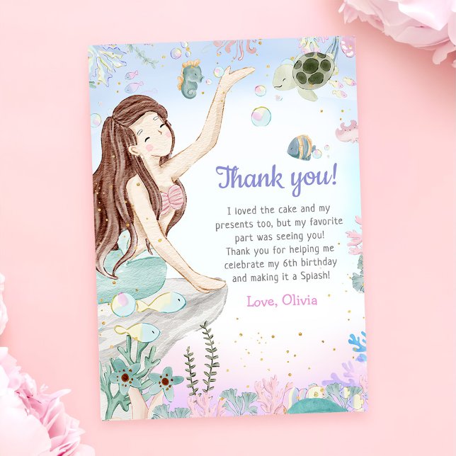 Mermaid Girl Birthday Party  Thank You Card (Creator Uploaded)