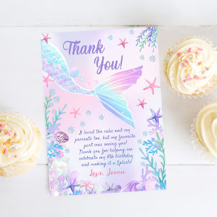 Mermaid Girl Birthday Party  Thank You Card