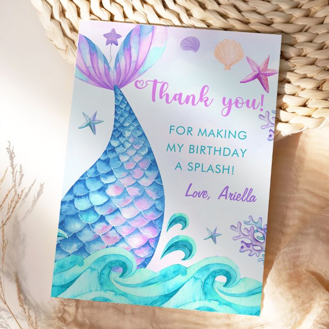 Mermaid Girl Birthday Party  Thank You Card (Creator Uploaded)