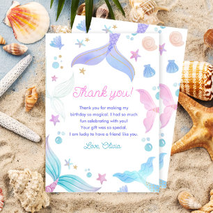 Mermaid Girl Birthday Party Thank You Card