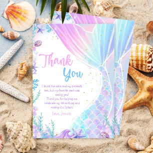 Mermaid Girl Birthday Party Thank You Card