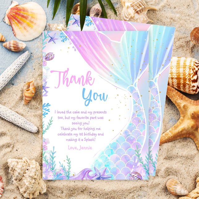 Mermaid Girl Birthday Party  Thank You Card (Creator Uploaded)