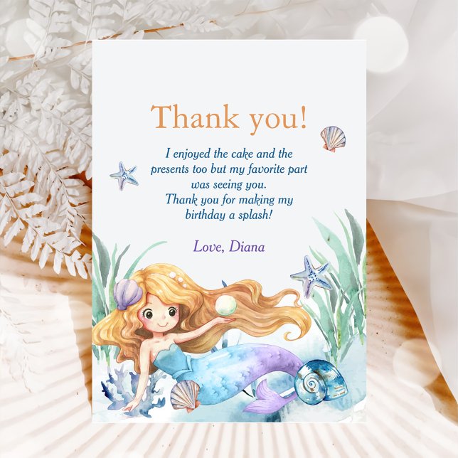 Mermaid Girl Birthday Party  Thank You Card (Creator Uploaded)