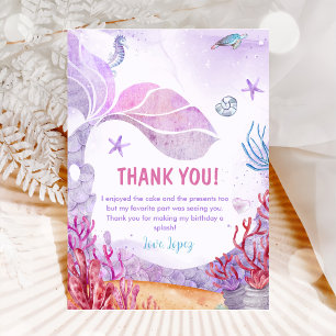 Mermaid Girl Birthday Party  Thank You Card